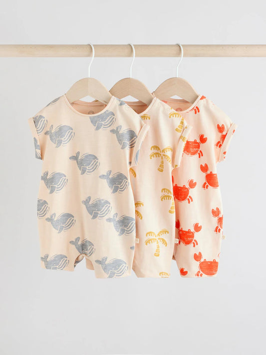 Multi 100% Cotton Rompers 3 Pack