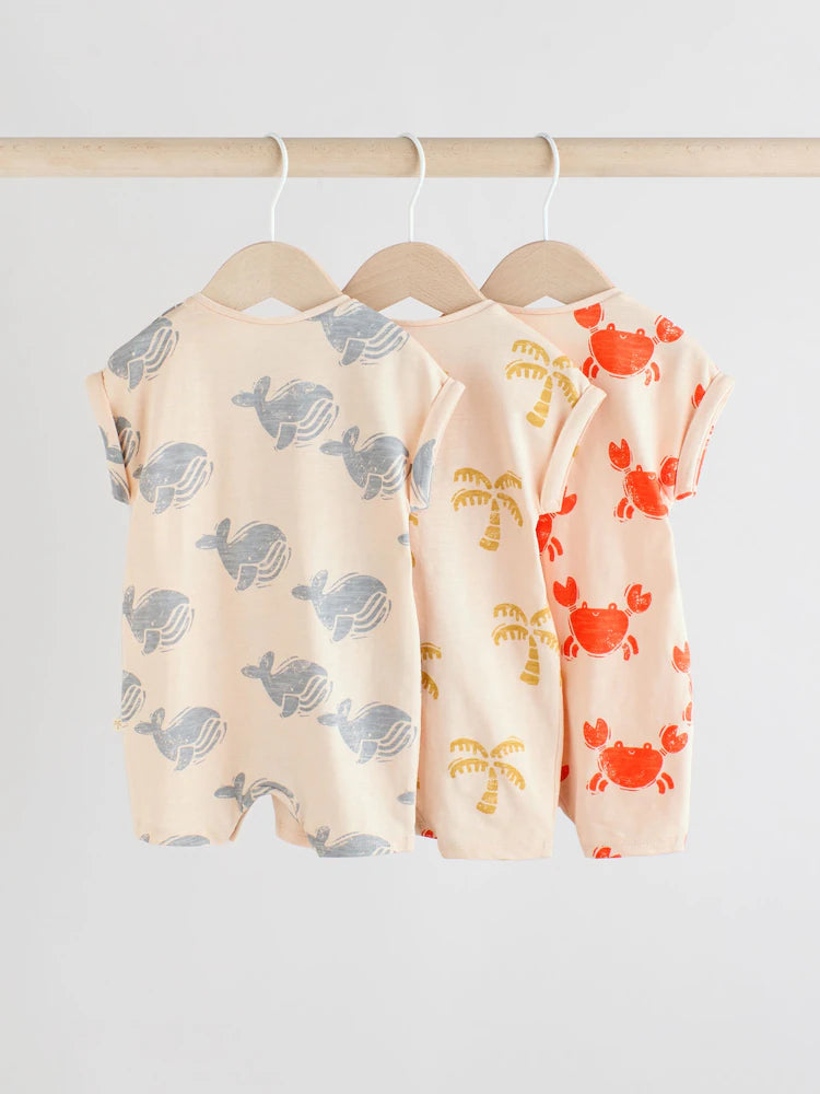 Multi 100% Cotton Rompers 3 Pack