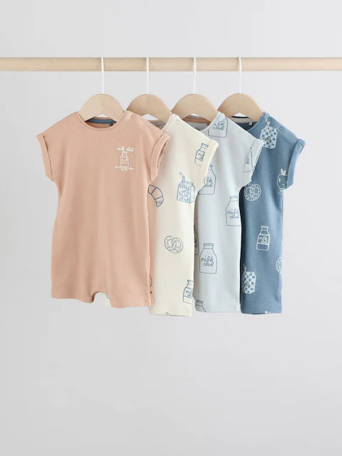 Blue 100% Cotton Baby Rompers 4 Pack