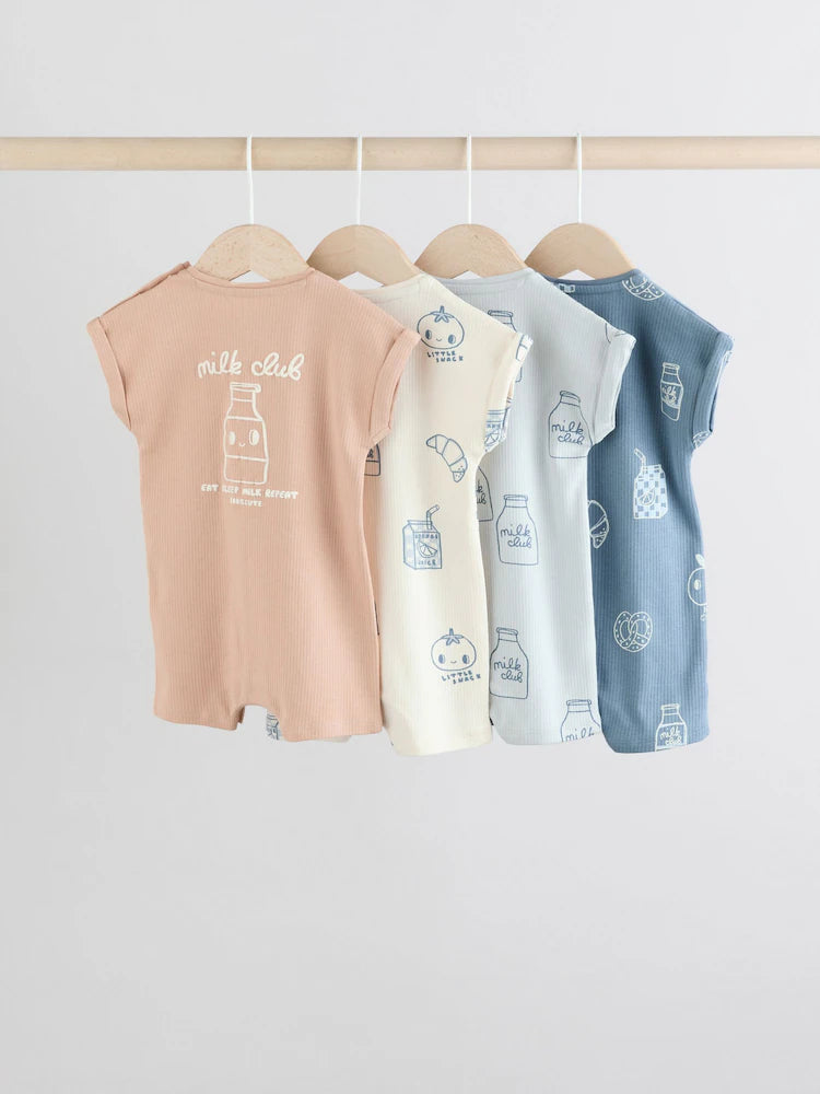 Blue 100% Cotton Baby Rompers 4 Pack