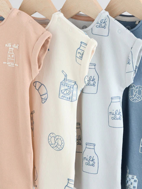 Blue 100% Cotton Baby Rompers 4 Pack