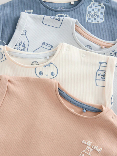 Blue 100% Cotton Baby Rompers 4 Pack