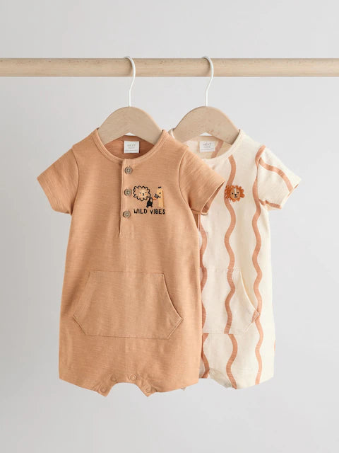 Rust Brown Safari Striped 2pk Baby Romper