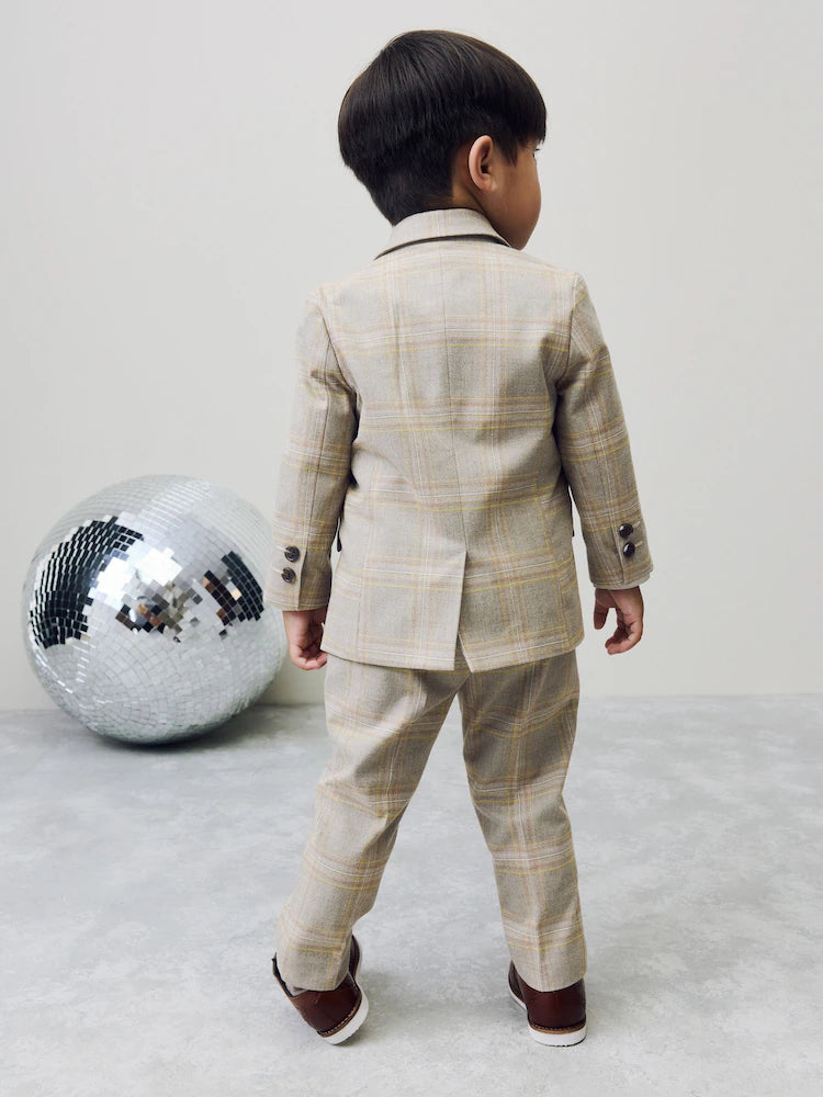 Brown Check Blazer Shirt Trousers and Bow Tie Set