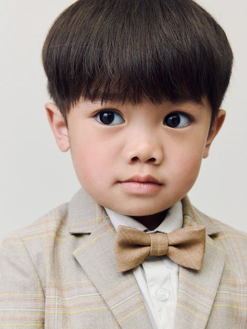 Brown Check Blazer Shirt Trousers and Bow Tie Set