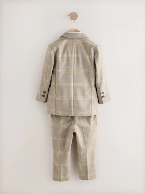 Brown Check Blazer Shirt Trousers and Bow Tie Set