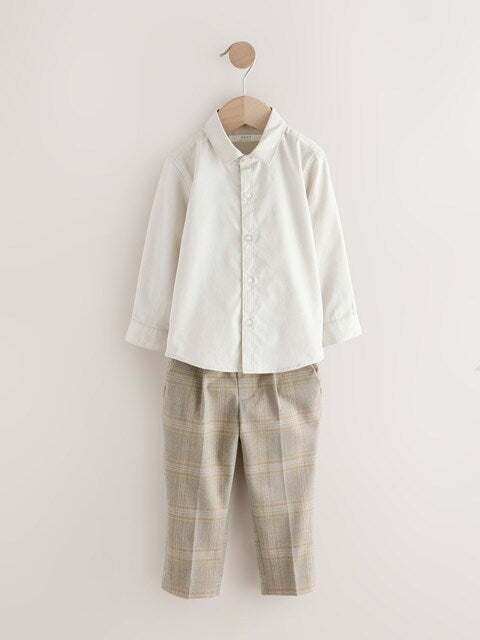 Brown Check Blazer Shirt Trousers and Bow Tie Set