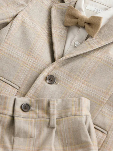 Brown Check Blazer Shirt Trousers and Bow Tie Set