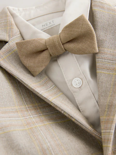 Brown Check Blazer Shirt Trousers and Bow Tie Set