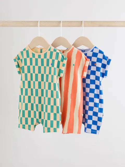 Bright Checkerboard Baby Rompers 3 Pack