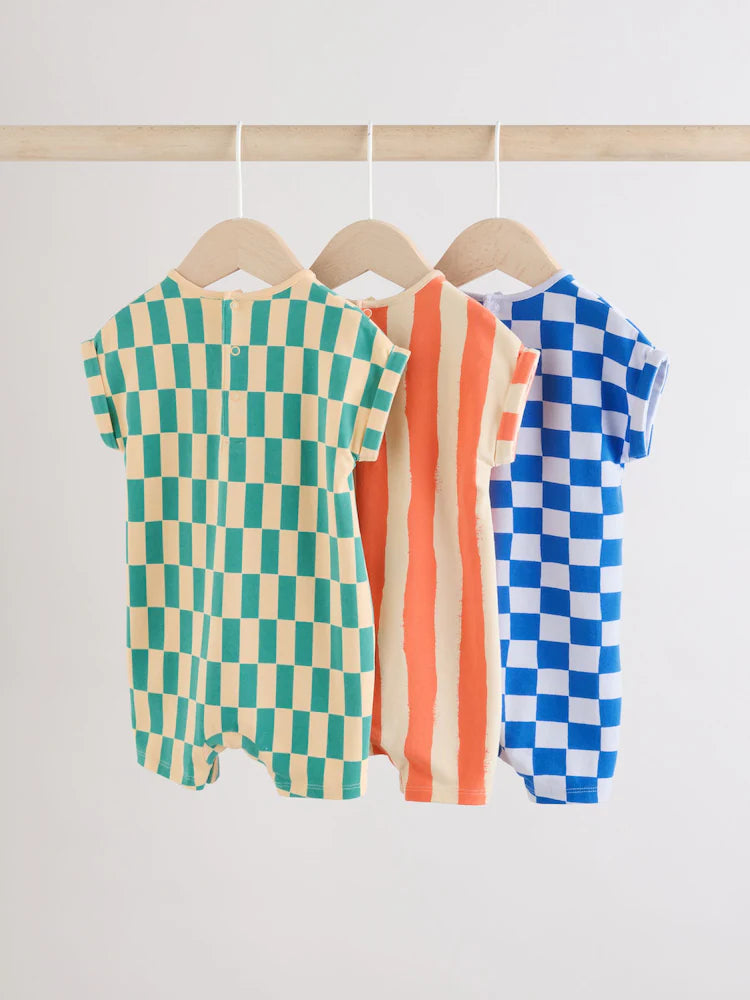Bright Checkerboard Baby Rompers 3 Pack