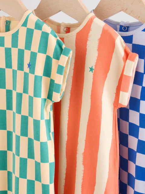 Bright Checkerboard Baby Rompers 3 Pack