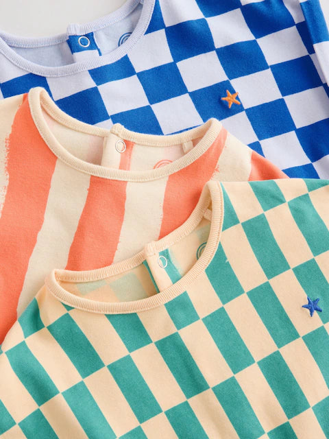 Bright Checkerboard Baby Rompers 3 Pack