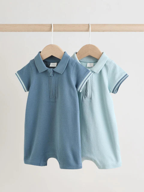 Blue/Navy Textured Baby Rompers 2 Pack