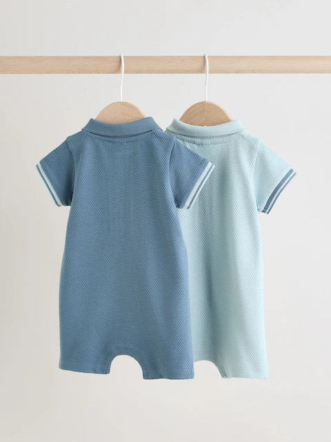 Blue/Navy Textured Baby Rompers 2 Pack