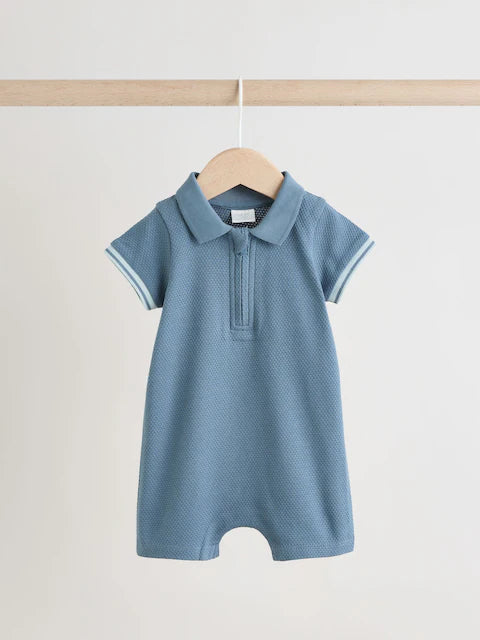 Blue/Navy Textured Baby Rompers 2 Pack