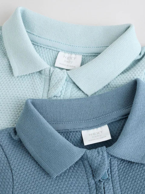 Blue/Navy Textured Baby Rompers 2 Pack