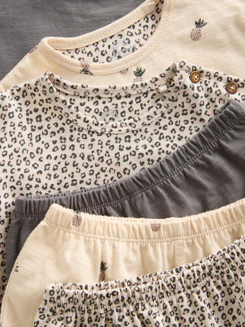 Charcoal Grey/White Short Sleeve 100% Cotton Baby Top and Shorts Set 6 Piece