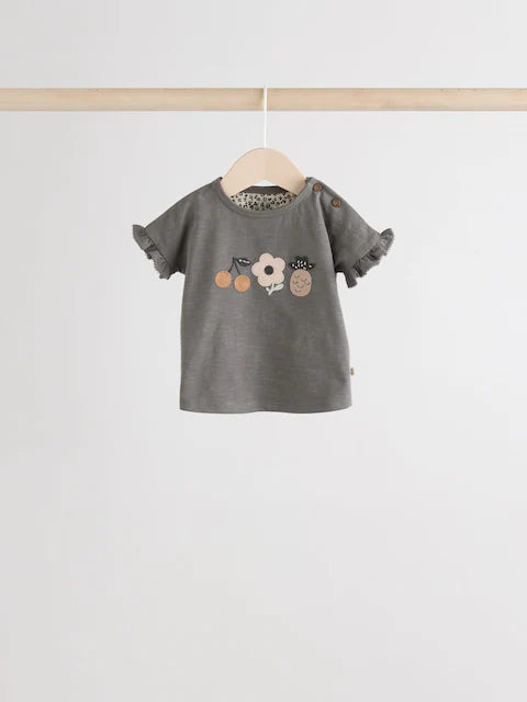 Charcoal Grey/White Short Sleeve 100% Cotton Baby Top and Shorts Set 6 Piece