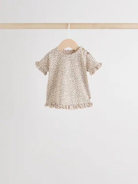 Charcoal Grey/White Short Sleeve 100% Cotton Baby Top and Shorts Set 6 Piece