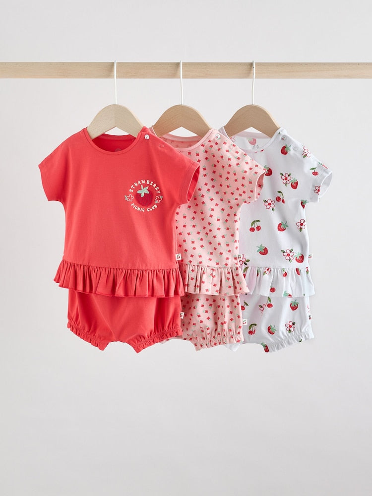 Red/ Pink/ White Strawberry Baby Frill T-Shirt and Shorts Set 6 Piece
