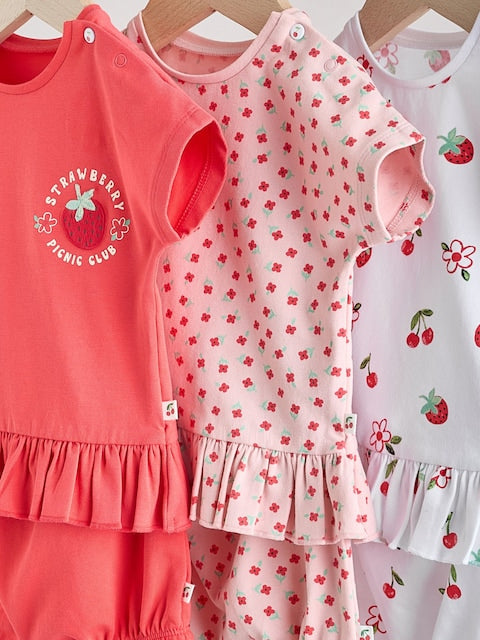 Red/ Pink/ White Strawberry Baby Frill T-Shirt and Shorts Set 6 Piece