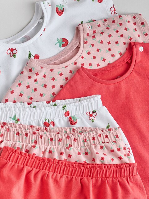 Red/ Pink/ White Strawberry Baby Frill T-Shirt and Shorts Set 6 Piece