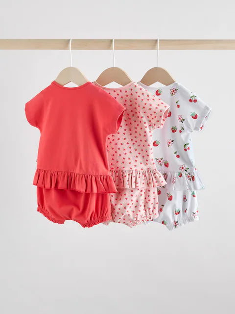 Red/ Pink/ White Strawberry Baby Frill T-Shirt and Shorts Set 6 Piece