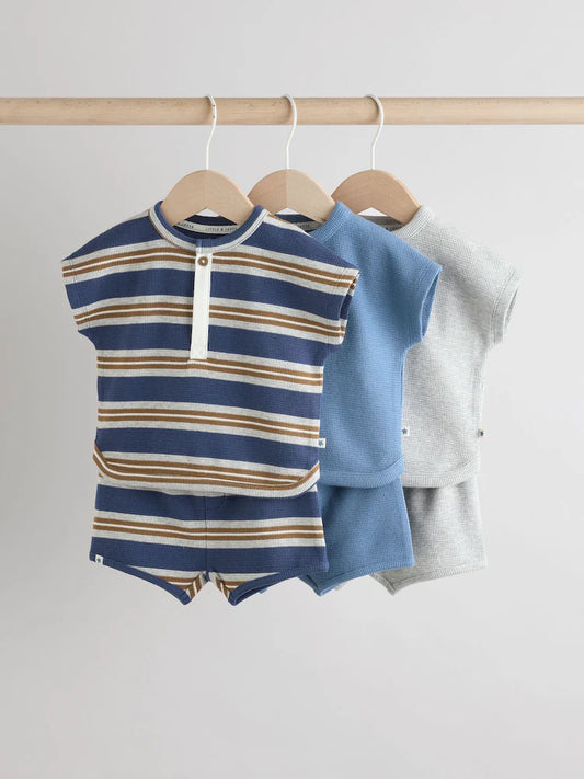 Blue Striped Baby Tops and Shorts Set 6 Piece
