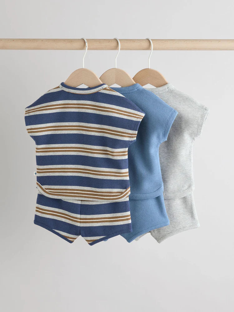 Blue Striped Baby Tops and Shorts Set 6 Piece