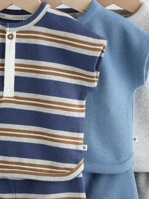 Blue Striped Baby Tops and Shorts Set 6 Piece