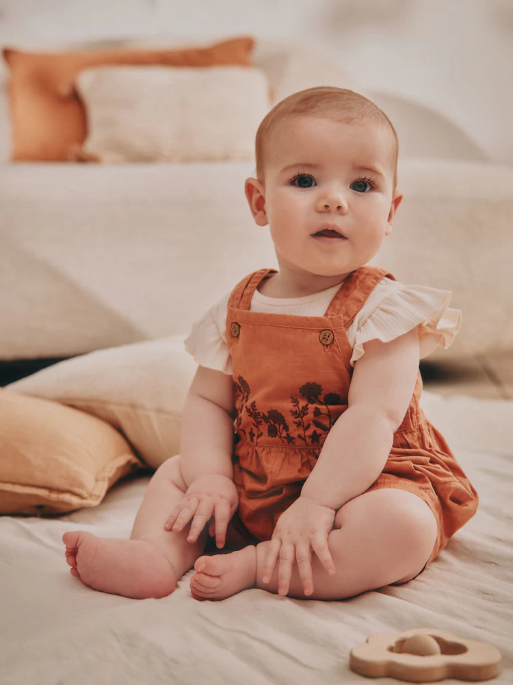 Rust Brown Short Sleeve Baby Bodysuit and Dungarees Set