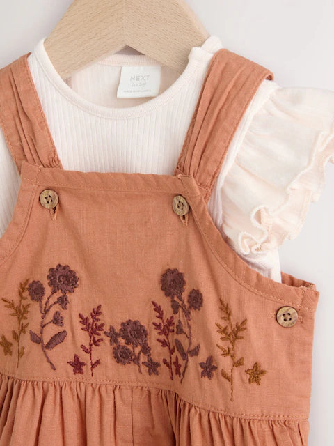 Rust Brown Short Sleeve Baby Bodysuit and Dungarees Set