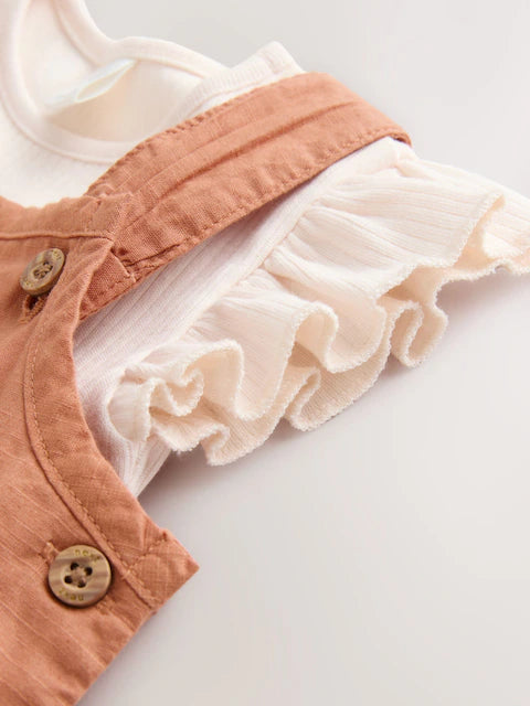 Rust Brown Short Sleeve Baby Bodysuit and Dungarees Set