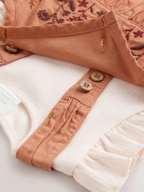 Rust Brown Short Sleeve Baby Bodysuit and Dungarees Set