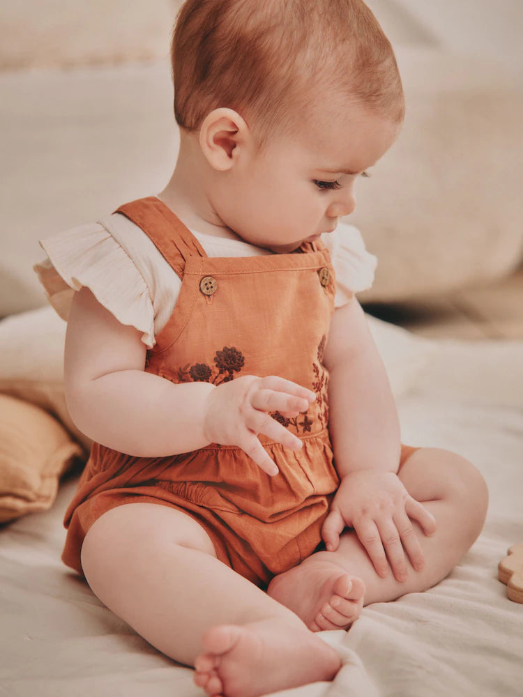 Rust Brown Short Sleeve Baby Bodysuit and Dungarees Set