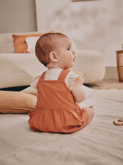 Rust Brown Short Sleeve Baby Bodysuit and Dungarees Set