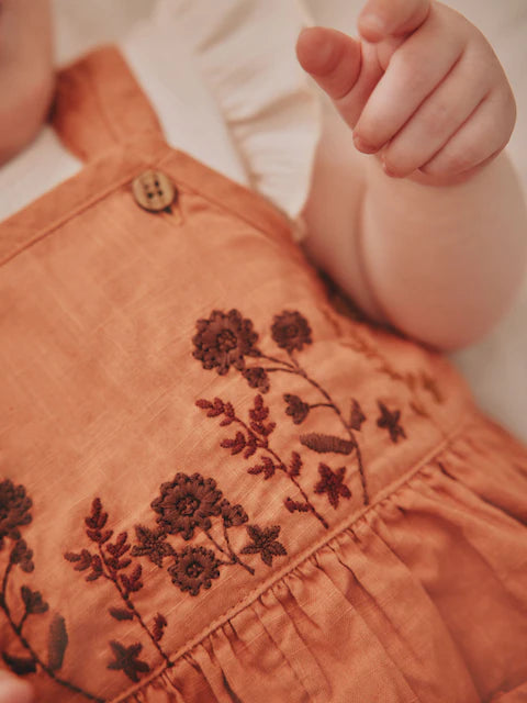 Rust Brown Short Sleeve Baby Bodysuit and Dungarees Set