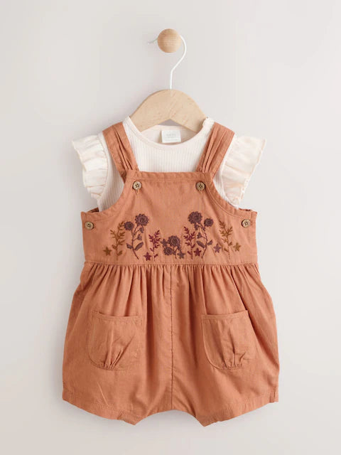 Rust Brown Short Sleeve Baby Bodysuit and Dungarees Set