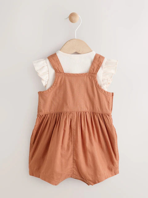 Rust Brown Short Sleeve Baby Bodysuit and Dungarees Set