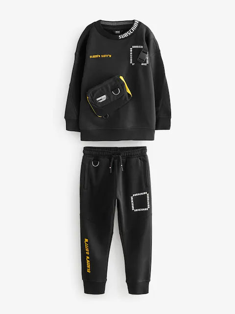 Black Subscribe Bag Crew Sweat and Joggers Set