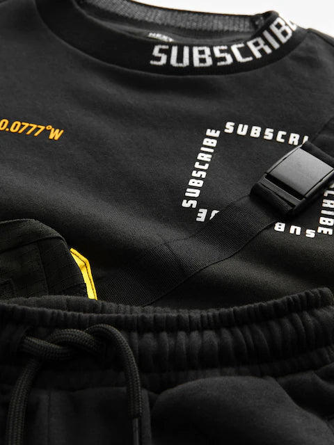 Black Subscribe Bag Crew Sweat and Joggers Set