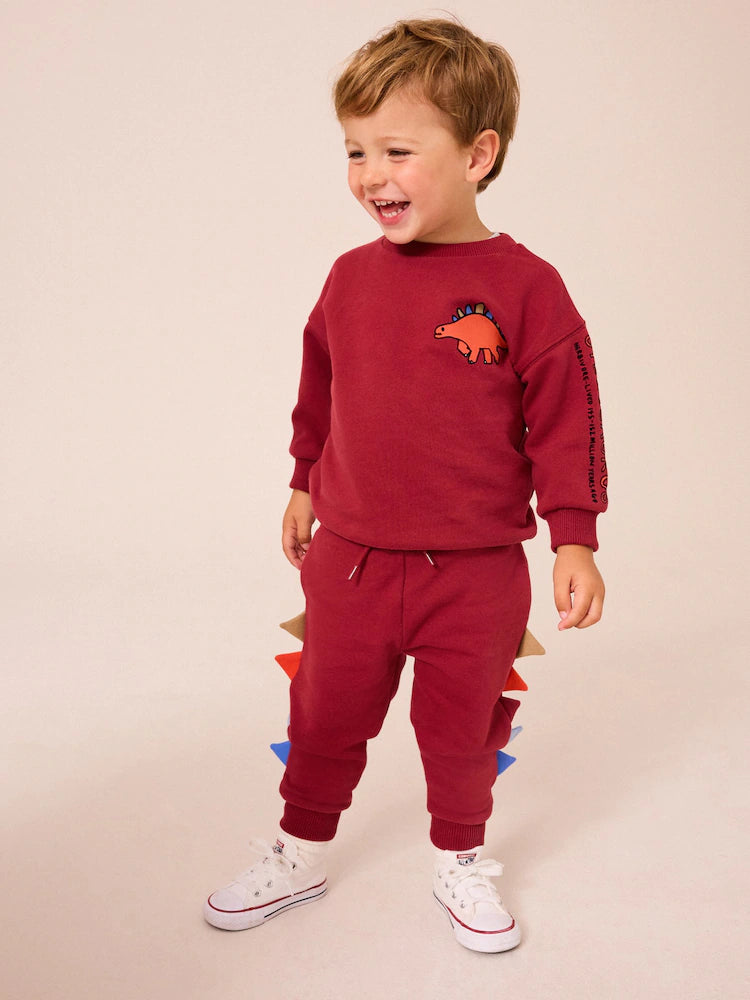 Burgundy Red Dinosaur Spikes Crew Sweatshirt And Joggers Set