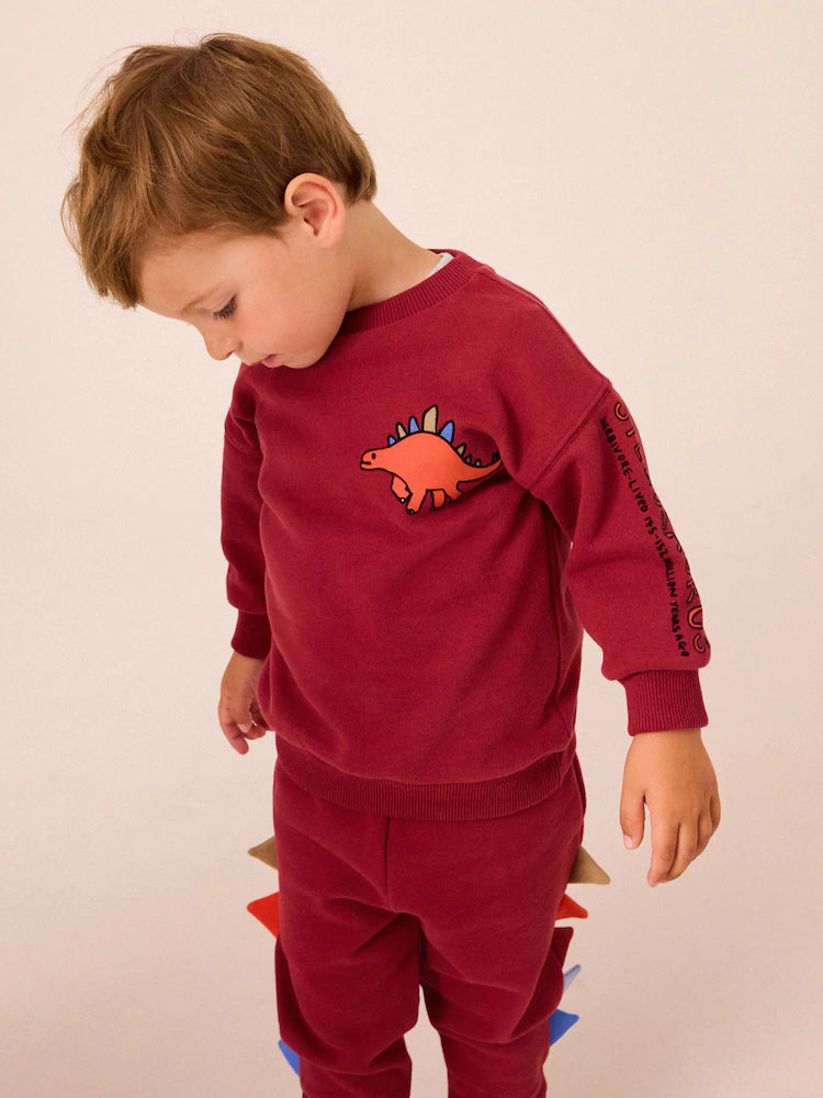 Burgundy Red Dinosaur Spikes Crew Sweatshirt And Joggers Set