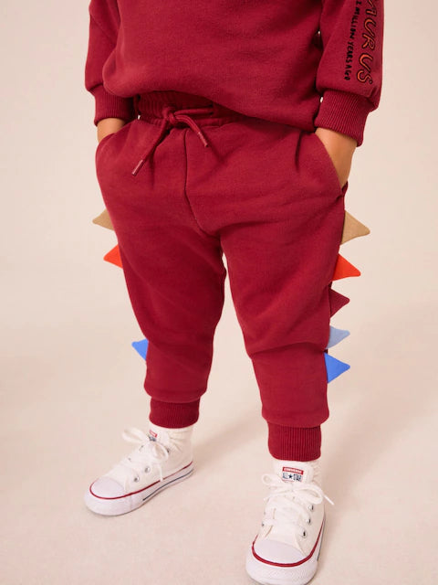 Burgundy Red Dinosaur Spikes Crew Sweatshirt And Joggers Set