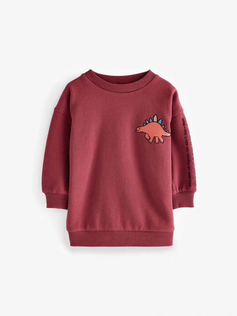 Burgundy Red Dinosaur Spikes Crew Sweatshirt And Joggers Set