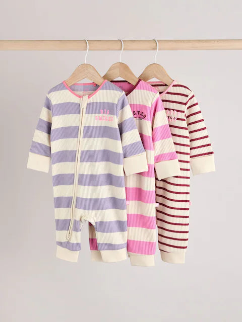 Pink/Purple Two Way Zip Footless Sleepsuits 3 Pack