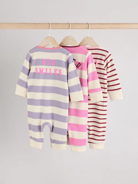 Pink/Purple Two Way Zip Footless Sleepsuits 3 Pack