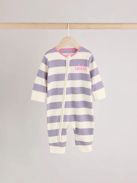 Pink/Purple Two Way Zip Footless Sleepsuits 3 Pack