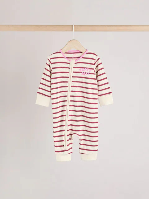 Pink/Purple Two Way Zip Footless Sleepsuits 3 Pack